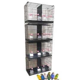 4 of Stack and Lock Double Breeding Bird Cage with Both Solid and Wire Removable Center Dividers and Breeding Nest Doors (Black, Lot-4 of 23.5" x 10.5" x 15.5"H)