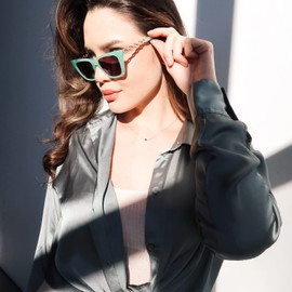 ESAVIA Cat Eye Sunglasses for Women Retro Sun Glasses UV400 Protection Tinted Lens Eyewear 90s Glasses 2363 (Green)