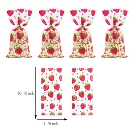 UY 50Pieces Strawberries Cellophane Bags Strawberry Goodie Bags Plastic Clear Goody Candy Gift Treat Bags Snack Bags for Kids Boys Girls Baby Shower Birthday Party Decoration Supplies