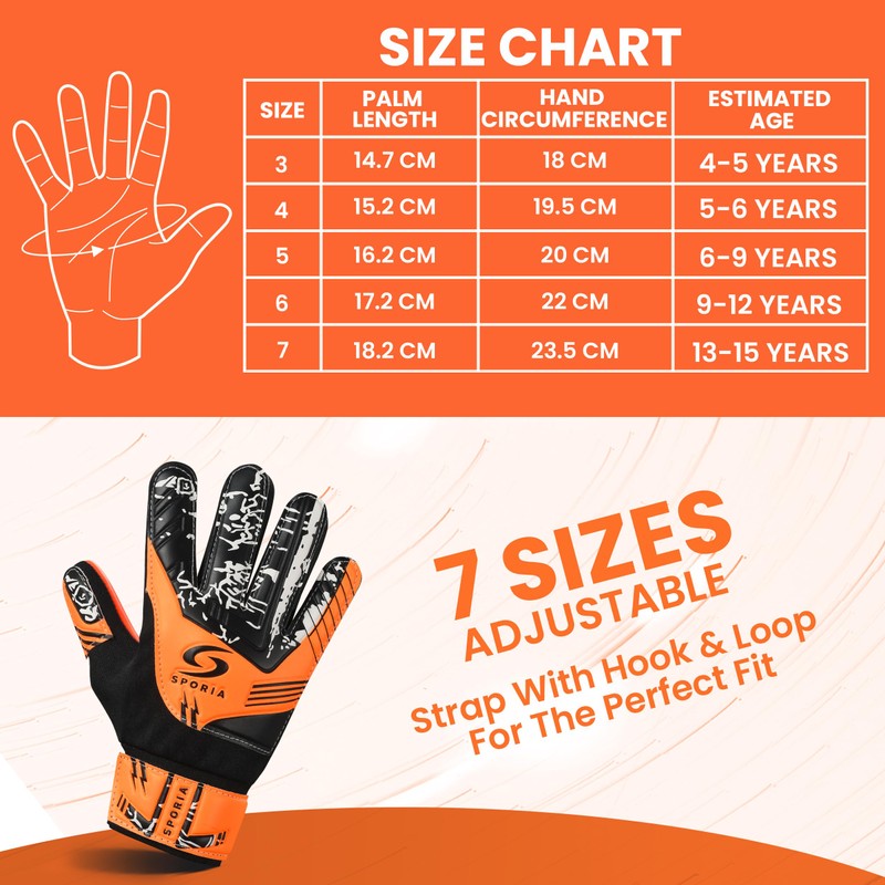 SPORIA Youth Goalie Gloves (Orange, 7)