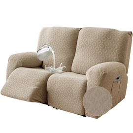 Gennia Waterproof Recliner Loveseat Cover,Stretch Reclining Sofa Covers with Pockets,Washable Lazy Boy Recliner Slipcovers,Leakproof Couch Protector for Kids, Pets, Dog and Cat (2 Seat, Khaki)