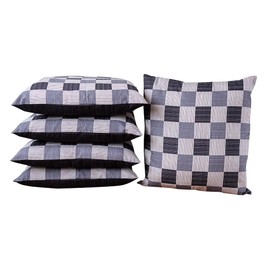 Chomamakura, Set of 5, Zabuton Cover, Japanese Checkered, Black, Gray, Black, Ash, Set of 5, Size 55, 59, Meisenban, Made in Japan, Cotton