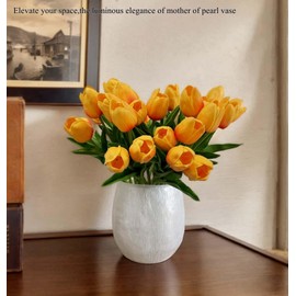 White Pearl Finish Carved Flower Vase for Centerpieces,6" Tall Decorative Resin Vases for Dining Living Room,Bathroom,Bedroom,Kitchen,Coffee Table.Rustic Farmhouse Modern Home Decor Gift