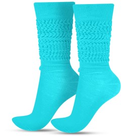 Geyoga Neon Slouch Socks,80s 90s Neon Women's Leg Warmers Extra Long Slouch Socks Soft Scrunch Knee High for Party(Neon Blue)