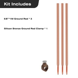 10FT Ground Rod, 5/8'' Full Size Copper Clad Carbon Steel Grounding Rod, 254um (UL-467 Standard) Red Copper Coating with Silicon Bronze Ground Rod Clamp UL & CSA Listed