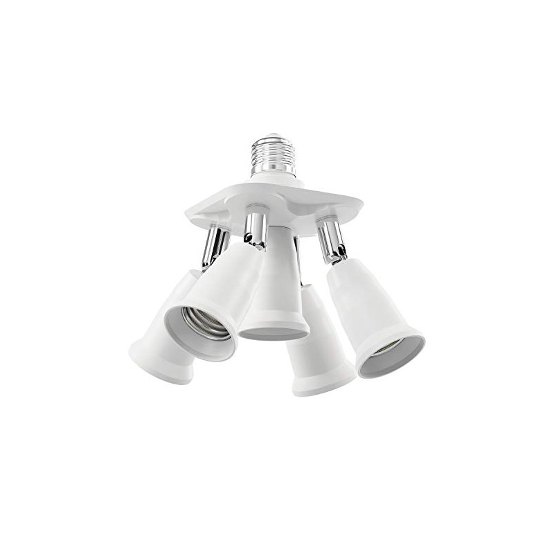 ledscom.de E27 Socket, 5-Way Splitter Adapter, White, E27, Adapter, Lamp