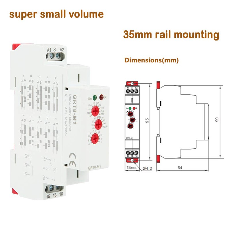 GRT8-M1 Multifunctional Delay Time Relay, 35mm DIN Rail Mount AC