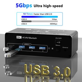 KVM Switch 2 Monitors 2 Computers, 8K@60Hz KVM Switch HDMI Extended Display, 4K@120Hz, KVM Switches for 2 Computers Sharing 2 Monitor, 4 USB 3.0 Devices Such as Keyboard, Mouse, Printer, Scanner