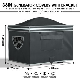 Generator Covers While Running, Generator Tent With Bracket, 38X28X27 inches, Roof Design Without Water Accumulation,1680D Marine Canvas Production+Heavy-Duty Stainless Steel Bracket, Black