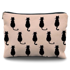 Likjad Cat Lover Gifts: Cream Cosmetic Bag for Women & Girls