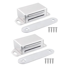 10KG Pull Magnetic Door Catch, Strong Magnet Cabinet Latches, Stainless Steel Chrome Door Closer for Bathroom, Kitchen, Sliding Doors, Windows, Cupboards | 2 Pack (10KG Strength)