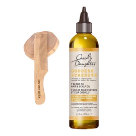 Bundle of Wooden Hair Comb - 18cm - 17g - Pale, and Carol's Daughter Goddess Strength 7 Oil Blend Scalp and Hair Oil for Wavy, Pack of 1