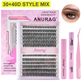 ANURAG Glamour Up Fluffy Eyelash Curler 8-14 mm Slim Individual Eyelash Curler DIY Eyelash Curler 240 Piece Eyelash Curler Set, Eyelash Adhesive and Sealer and Eyelash Tweezers, Eyelash Extensions, Cosmetics, Gifts - Specification: JM-A-30-40D