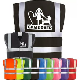 Corporate Togs GAME OVER Funny Hi Vis Vest, Stag Do Party Wedding Groom Printed Vest, Reflective Trim, Fully EN471 Health & Safety Compliant Gear, Small-XXXL | Safety Vests