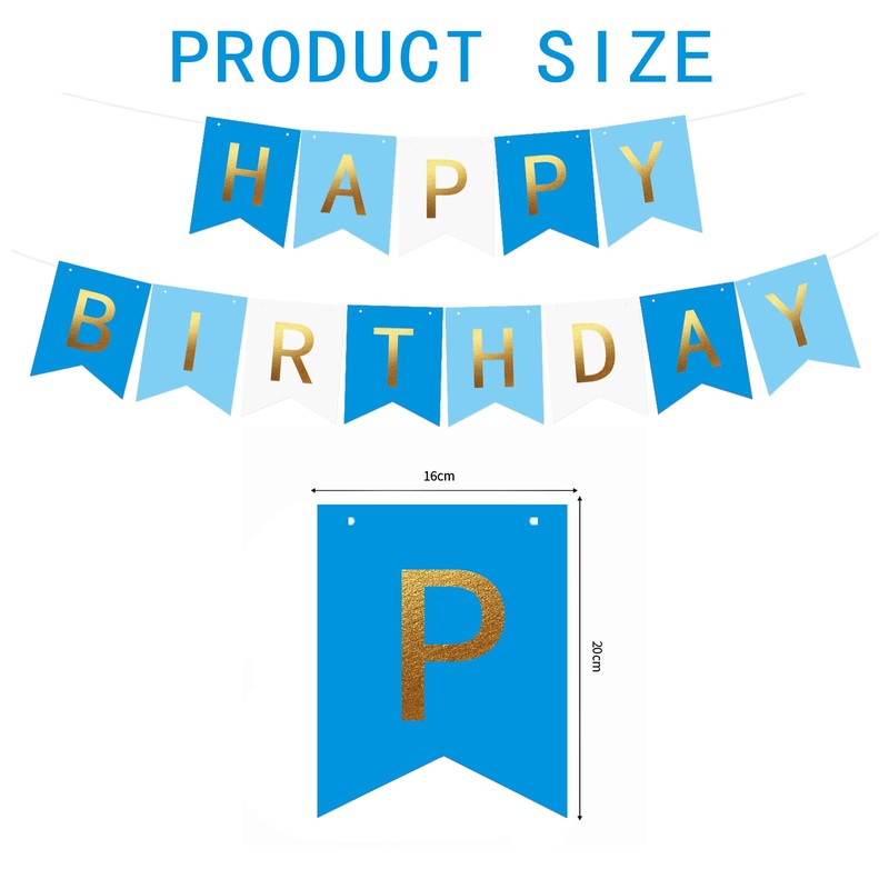 Happy Birthday banner - in deep blue, light blue and