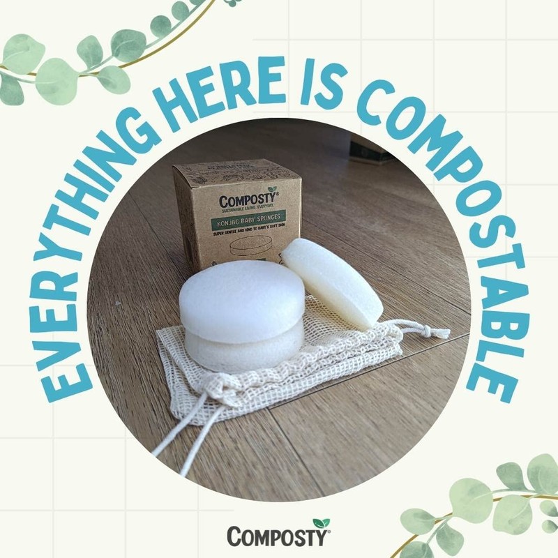 Composty® Konjac Natural Baby Sponges | 3 Pack | Softest