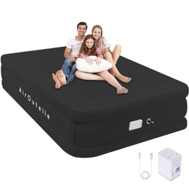 Air Mattress Queen with Built in Pump, Rechargeable USB-C Electric Pump, Firm Self Inflatable Mattress Queen, Portable Blow Up Mattress for Camping, Indoor and Outdoor (18" Height, Black)