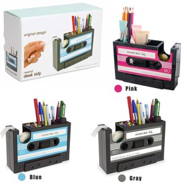 Tape Dispenser with Pen Holder, The Retro Cassette Heat Tape Dispenser, Cute Roll Holder with 1 Roll, Paperclips Holder,Stationery Desk Tidy Container, Office Stationery Storage,Great Office Gifts