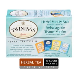 Twinings Herbal Variety Pack Individually Wrapped Tea Bags | Naturally Caffeine Free | Includes Lemon, Mandarin Orange, Camomile & Goodnight Blends | 20 Count (Pack of 6)