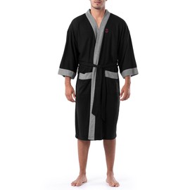 IZOD Men's Waffle Knit Kimono Robe, Black, XX-Large-3X-Large