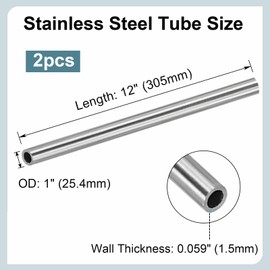 Deyyol 304 Stainless Steel Tubing Tube, 2 Pcs 1" OD Thickened Metal Pipe Stainless Steel Seamless Tube Industrial Weldable Straight Tube, 12 inch Length for Cutting Welding