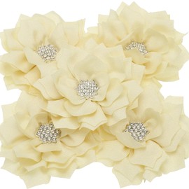 PATIKIL 3.5" Chiffon Flowers, 5 Pcs Fabric Flowers Rhinestone Pearl Sewing Fabric Appliques for Crafts Sewing Dresses DIY Clothing Headbands Wedding Party Decoration, Beige