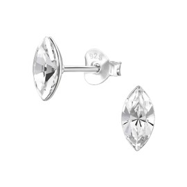 925 Sterling Silver Marquise Shaped Genuine European Crystal Stud Earrings, Sold as a Pair (Clear)