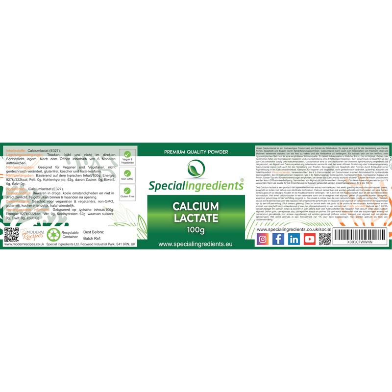 Calcium Lactate 100 g Highest Quality – Molecular Ingredient for