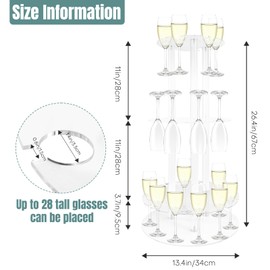 Cutora Acrylic Champagne Holder for Party with 28 Slots 3 Tier Round Champagne Tower Display Stand for Drink Mimosa Cocktail Martini for Wedding Celebration 23.4" H x 13.4" W