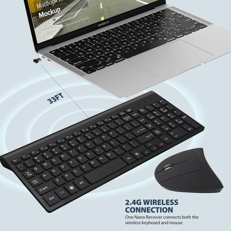 Fonicer Left Handed 2.4GHz Wireless Vertical Ergonomic Mouse and Keyboard