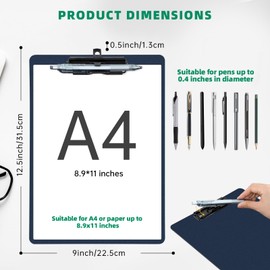 FRETONBA Blue Clipboard with Pen Holder, Set of 6 Plastic Clipboard with Low Profile Metal Clip, Hanging Clip Boards Holds 8.5x11 Inch Papers, Standard A4 Letter Size Clip Boards for Offices & School