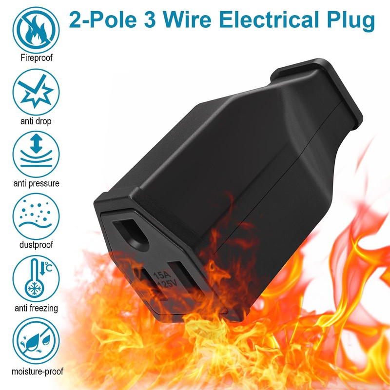 3 Wire Grounding Plug Extension Cord Straight Blade Adapter Replacement