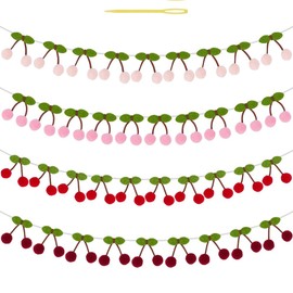 OLYCRAFT 4 Sets 2.3m/7.5 Ft String Cherry Garland Decoration 4 Colors Wool Felt Ball Cherry Garland Colorful Cherry Felt String Garlands DIY Fruit Hanging for Wedding Fireplace Decor Party Accessory