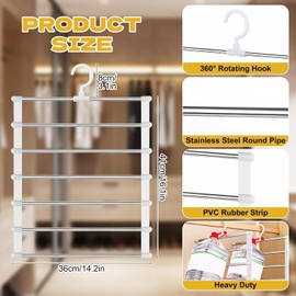Trouser Hangers Space Saving for Wardrobe,2 Pack Multi Layer Metal Pants Hangers for Women,360° Rotatable Closet Organizer for Skirt,Jeans,Clothes,Tie,Belts,Scarf and Towel