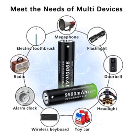 DQGG 18650 Rechargeable Battery 8 Pack 3.7v 9900mAh Li-ion Batteries for Flashlight Headlamp (Button Top)