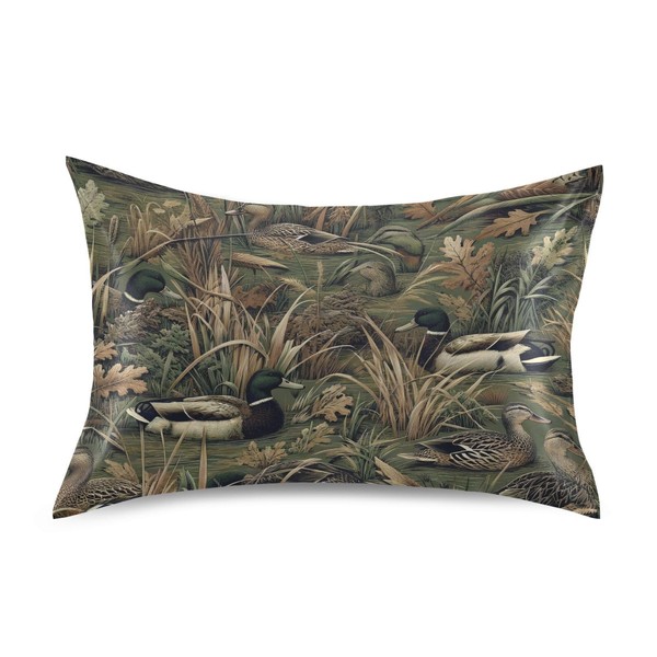 Dalzium Satin Pillowcase for Hair and Skin, Camo Forest Duck