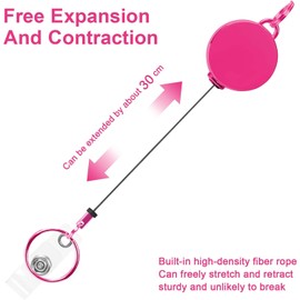 Cordones retráctiles actualizados para insignias de identificación, llavero retráctil resistente con cable extensible de 30 cm, carrete de metal para llaves, tarjetas de identificación (2, rojo rosa)