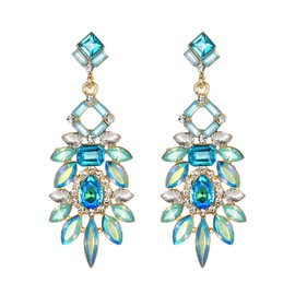 BriLove Wedding Bridal Chandelier Earrings, Art Deco Rhinestone Marquise Emerald Cut Rectangle Geometric Statement Earrings for Women Amethyst Gold-tone