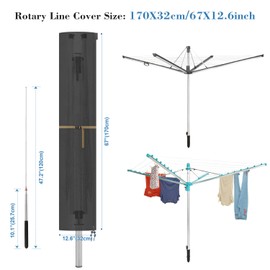 VANSHEIM Clothes Line Cover for Leifheit Laundry Umbrellas with Zip, Protective Cover for Leifheit Laundry Umbrella Protective Case Waterproof, Also for Diameter 300 cm Parasol Cover 170 x 32 cm