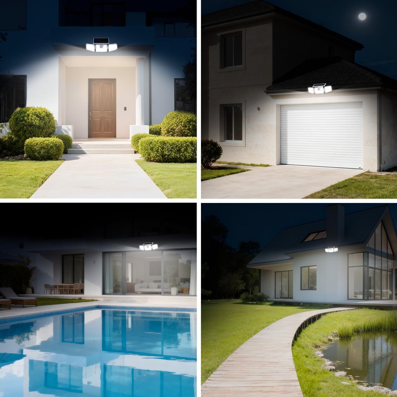 INCX Solar Motion Sensor Lights Outdoor, 3 Heads Security Lights