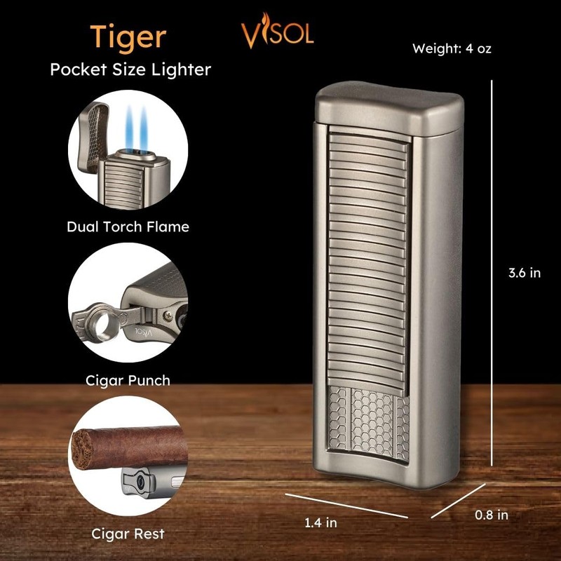 Visol Tiger Double Flame Butane Torch Refillable Gas Lighter (Shipped