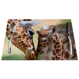 Giraffe Placemats Set of 4, Lovely Giraffe Mom and Baby Placemats Heat Resistant for Dining Table Non-Slip 18x12 Inches