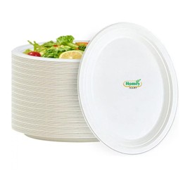 Disposable Paper Plates Extra Strength White Super Rigid Bagasse Plates 23cm Round 100% Compostable Biodegradable Sugarcane Plates for Family Events Schools Office BBQ Picnics Party- 9 Inch - 50 Pack