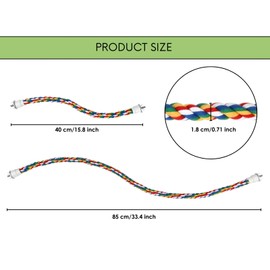 DS. DISTINCTIVE STYLE Bird Rope Perches Set of 2 Pieces (33 in+16 in), Colorful Cotton Rope for Birds, Bungee Style Perch Ideal for Parrots, Cockatiels, Lovebirds, and Budgies