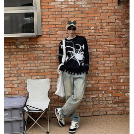 Lafaguw Graphic Sweaters Y2k Tops Spider Crewneck Sweater Women Y2k Clothes Men Vintage Sweaters Goth Y2k Outfits Black-L