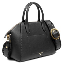 Niko Ineko Women's Bowler Shoulder Bag Kitty Snout Hardware Black