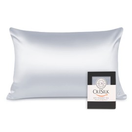 OLESILK 100% Silk Pillowcase for Hair and Skin, Both Sides 16 Momme Real Natural Mulberry Silk, with Hidden Zipper and Gift Box, 1pc, Silvergrey, 50x75cm