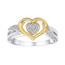 Romantic Delicate Two Tone CZ Accent Cubic Zirconia Twisting Intertwined Bands Promise Heart Ring For Women Gold Plated .925 Sterling Silver