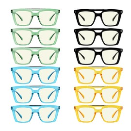 Eyekepper 12 Pack Square Blue Light Blocking Reading Glasses Double Bridge Computer Readers Women +0.00