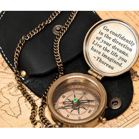 Thoreau's Go Confidently Engraved Compass Graduation Gift, Graduation gift for him, Cool high school gift, Boating Hiking Compass, Religious Gifts, Confirmation Gift Direction Compass